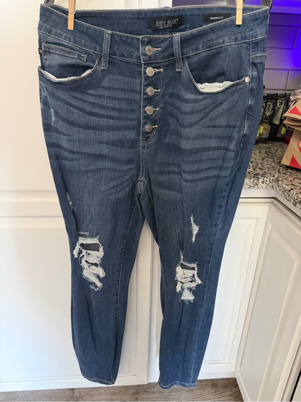 14W Judy Blue Women's Dark Blue Distressed Skinny Jeans high waist